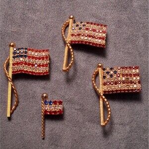 Vintage American Flag Rhinestone Brooches (4)  Rafaelian
